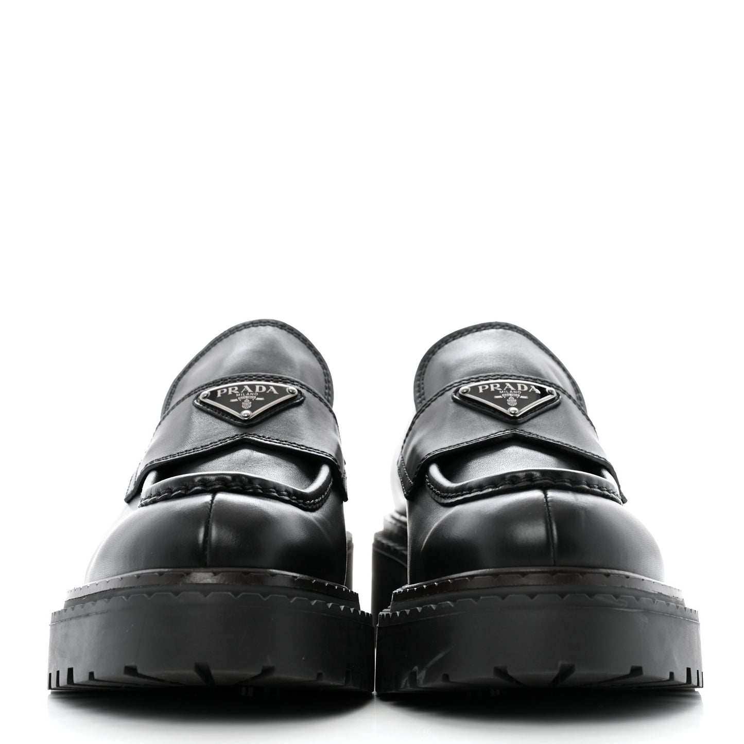 Spazzolato Metal Triangle Logo Mens 35mm Loafers 8 Black