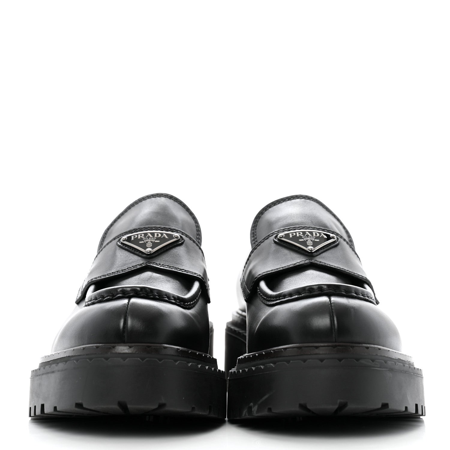 Prada Spazzolato Metal Triangle Logo Mens 35mm Loafers 8 Black 3 of 13