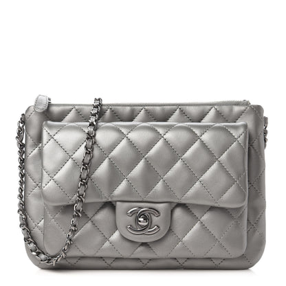 Chanel Metallic Calfskin Quilted Daily Zip Crossbody Silver 1 of 12