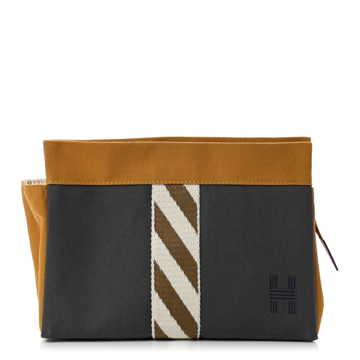 Hermes Toile Trousse De Voyage Jimetou PM Ocre Acier 1 of 6