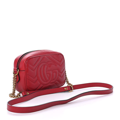 Gucci Calfskin Matelasse Mini GG Marmont Chain Shoulder Bag Hibiscus Red 2 of 4
