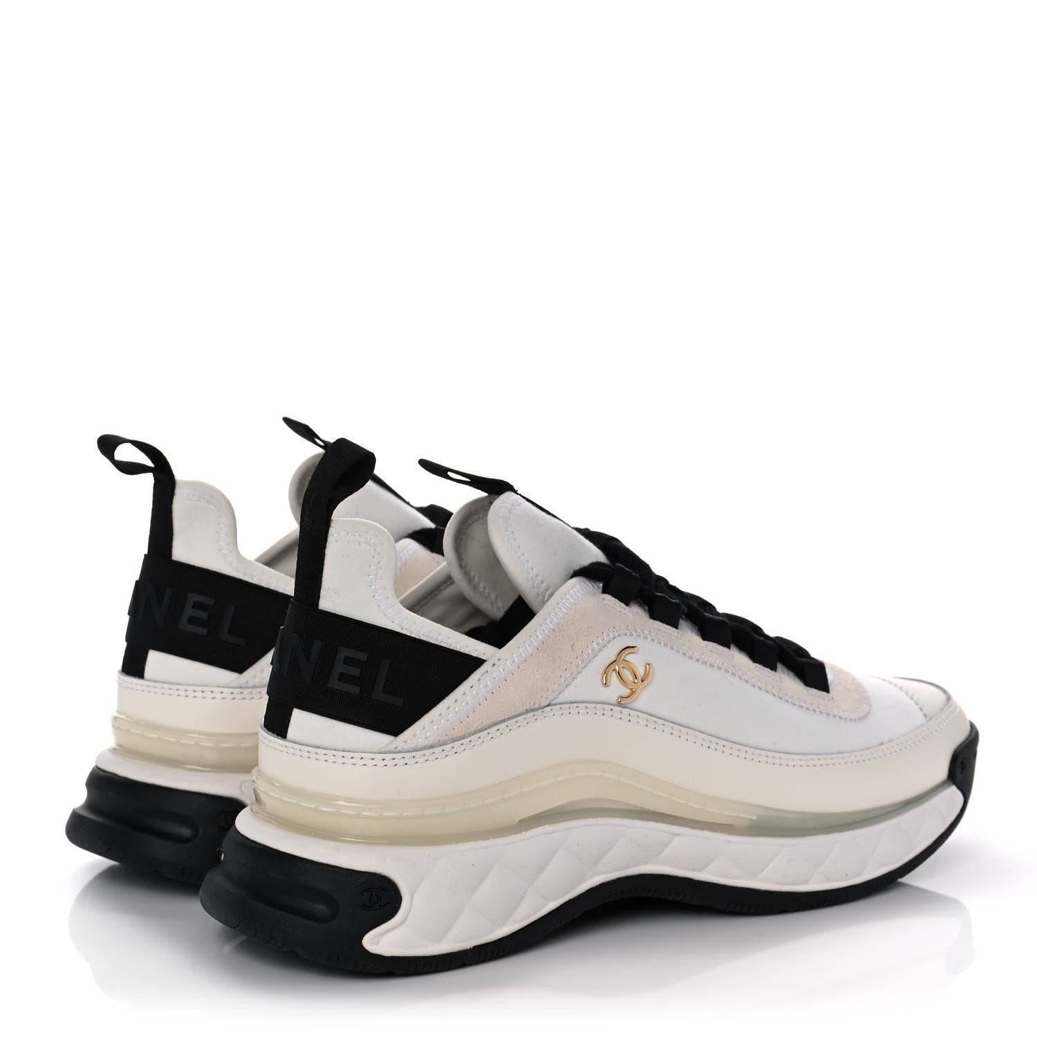 Chanel Velvet Calfskin Mixed Fibers CC Sneakers 38.5 Ivory Black 4 of 9