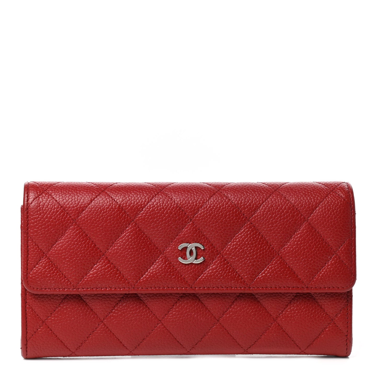 Caviar Quilted Large Gusset Flap Wallet Red