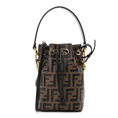 Fendi Vitello Liberty F is Fendi Bi-Color FF 1974 Embossed Mini Mon Tresor Bucket Bag Maya Black 1 of 10