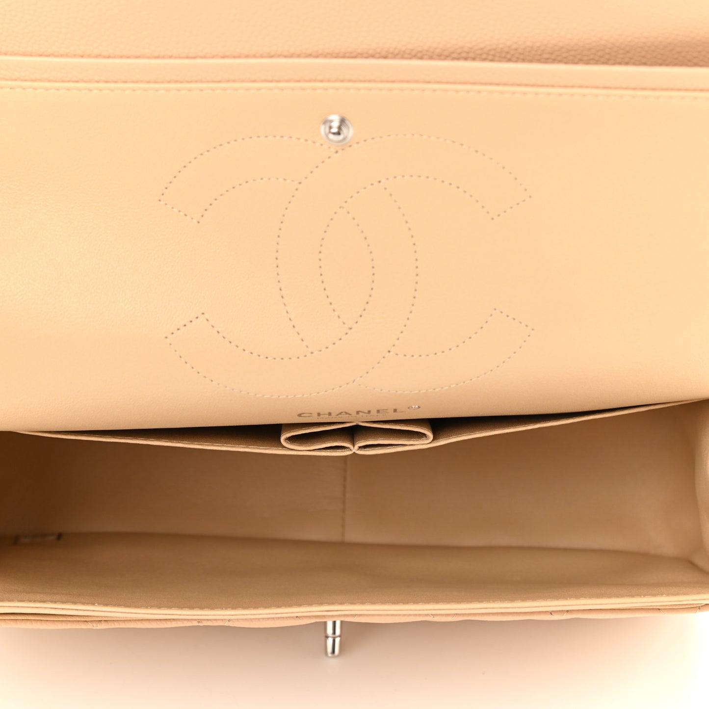 Caviar Quilted Jumbo Double Flap Beige