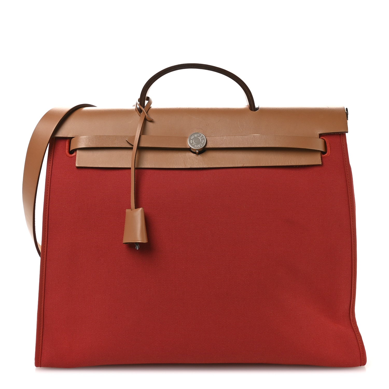 Hermes Vache Hunter Toile Herbag Zip 39 MM Rouge Tomate Natural 1 of 11
