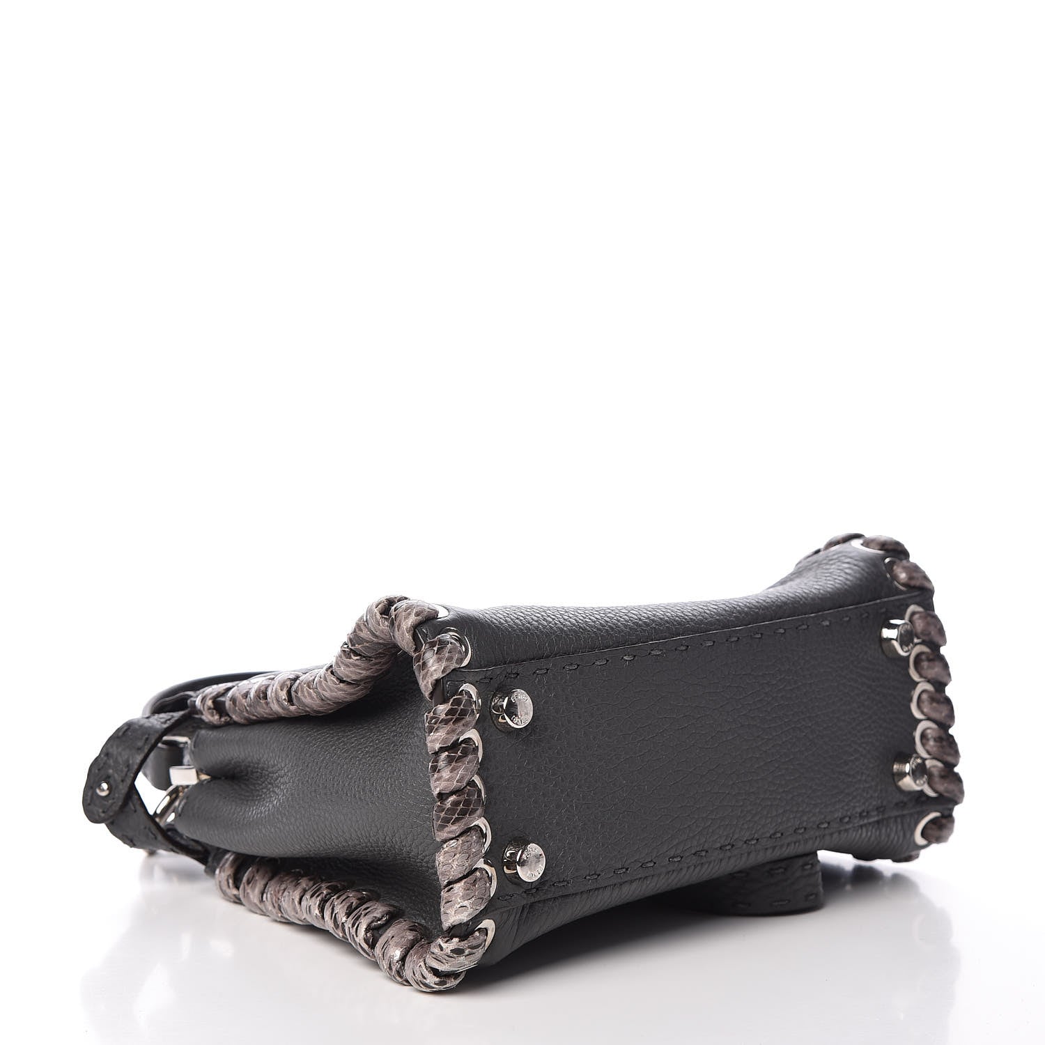 Fendi Cuoio Romano Elaphe Selleria Lace Up Bi-Color Mini Peekaboo Iconic Satchel Asfalto Latte Fumo 4 of 9
