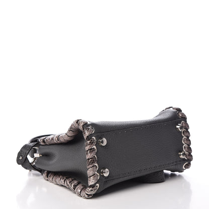 Fendi Cuoio Romano Elaphe Selleria Lace Up Bi-Color Mini Peekaboo Iconic Satchel Asfalto Latte Fumo 4 of 9