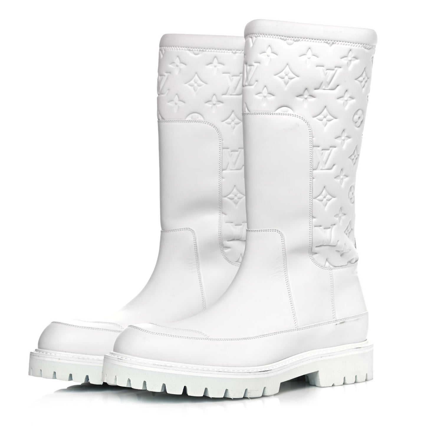Calfskin Monogram Embossed Neoprene Mens Landscape Ankle Boots 7.5 White