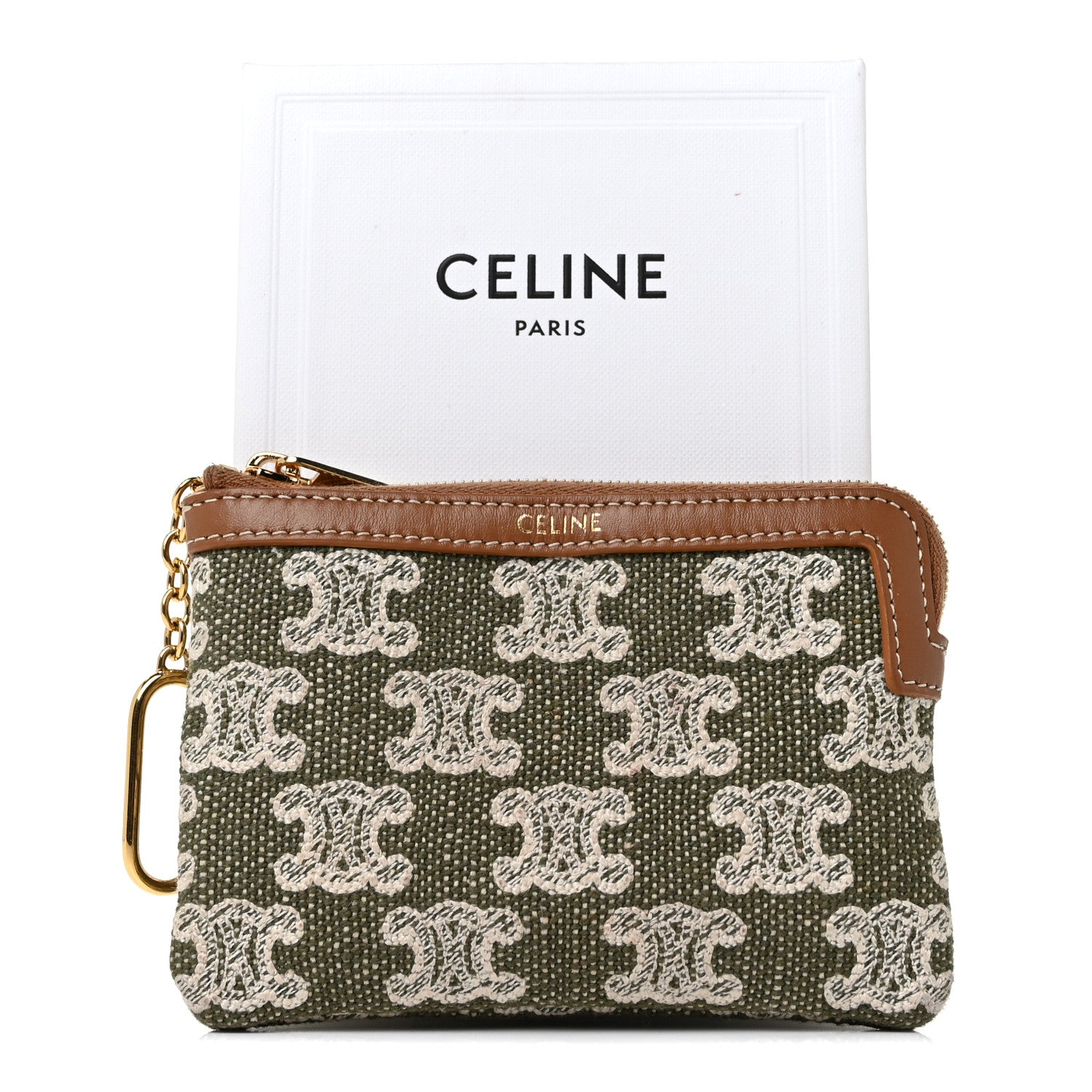 Celine Triomphe Canvas Calfskin Coin and Card Pouch Khaki 8 of 8