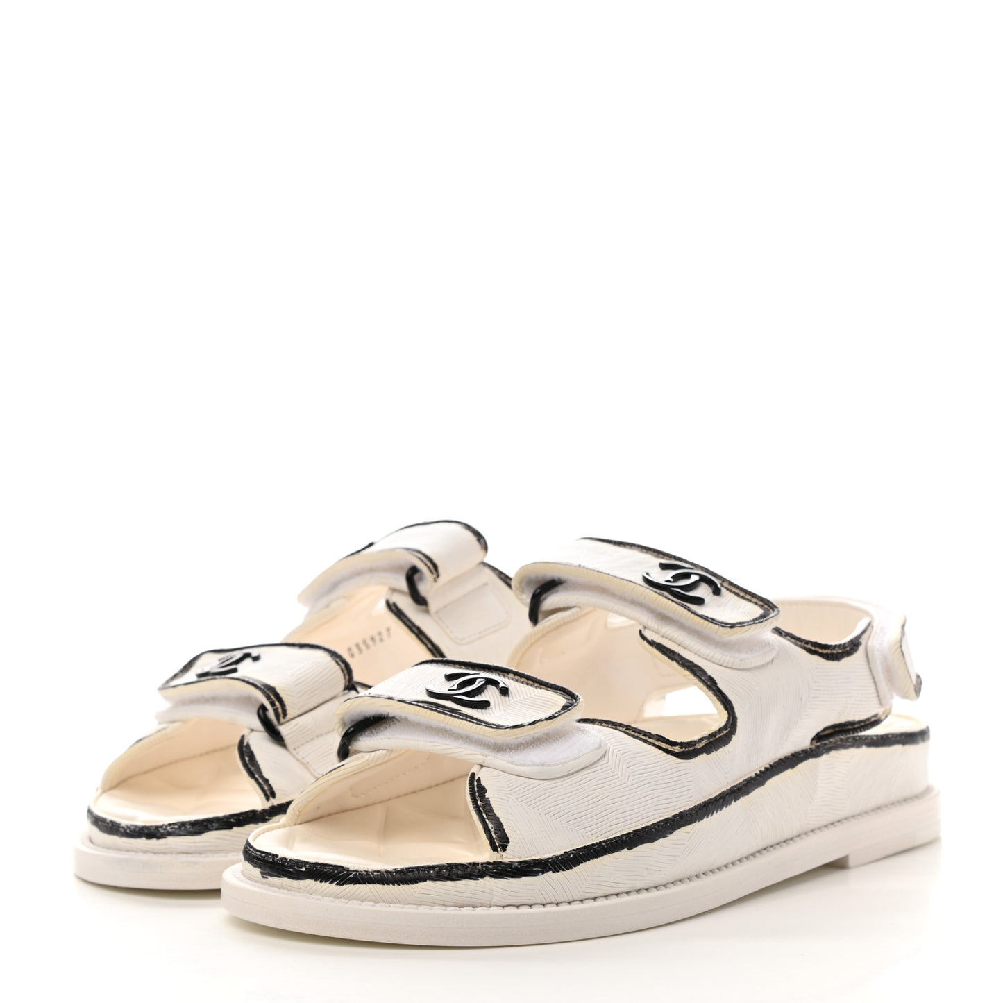 Calfskin Printed Velcro Dad Sandals 35 White Black