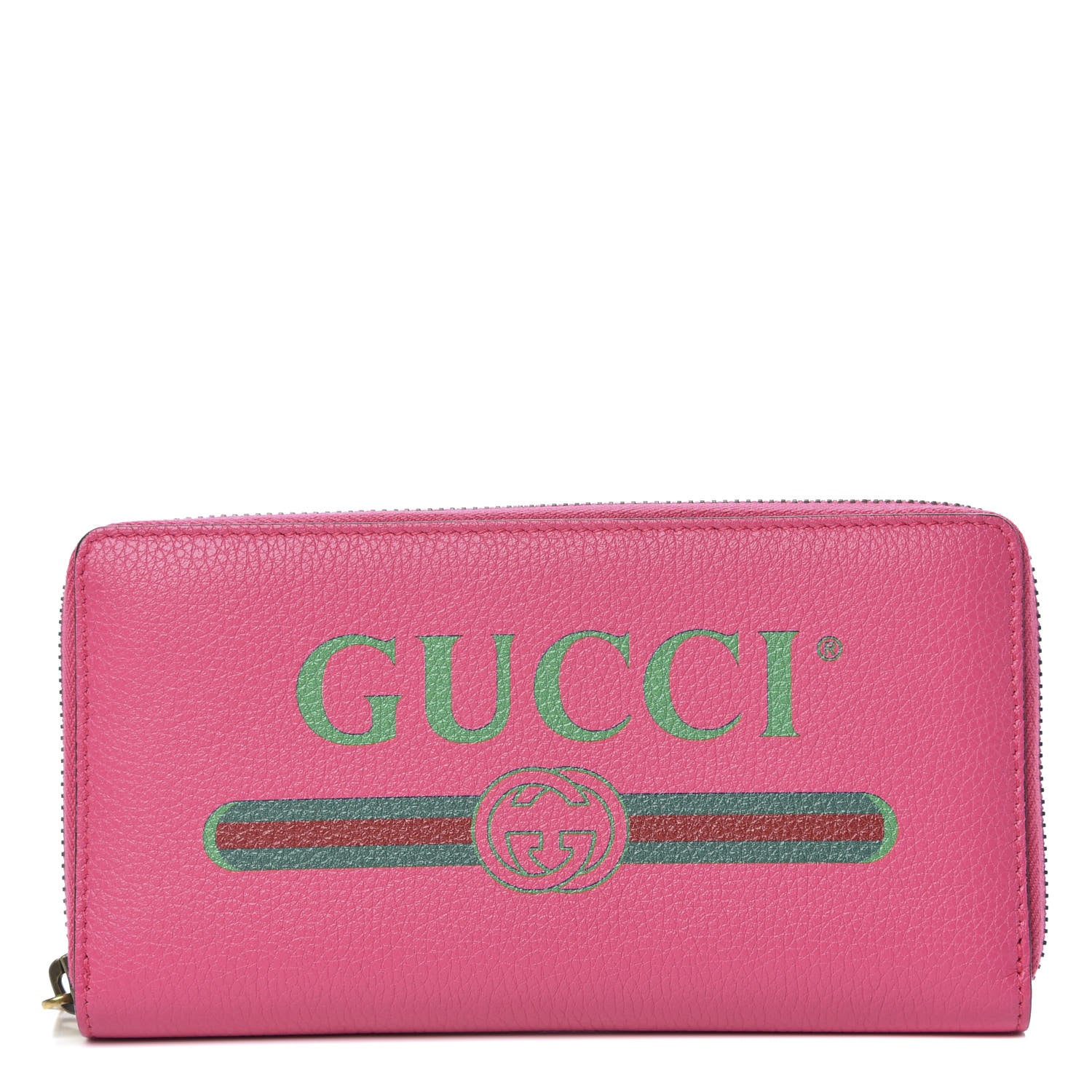 Gucci Grained Calfskin Logo Zip Around Wallet Box Pink Green 1 of 11