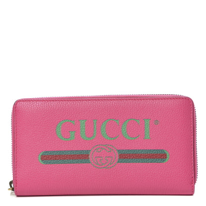 Gucci Grained Calfskin Logo Zip Around Wallet Box Pink Green 1 of 11
