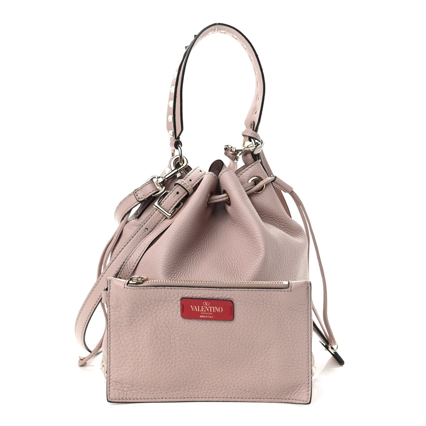 Pebbled Calfskin Small Rockstud Bucket Bag Poudre