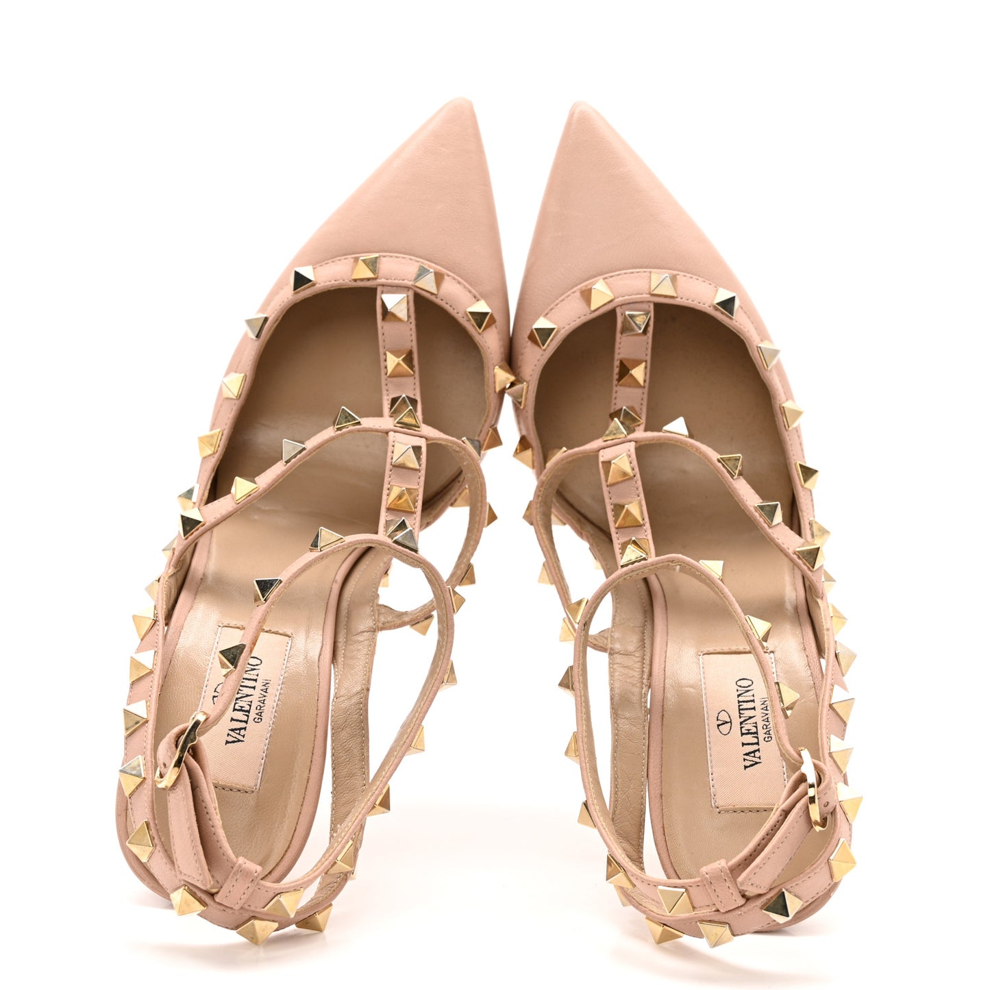 Calfskin Nappa Rockstud Ankle Strap Pumps 38.5 Poudre
