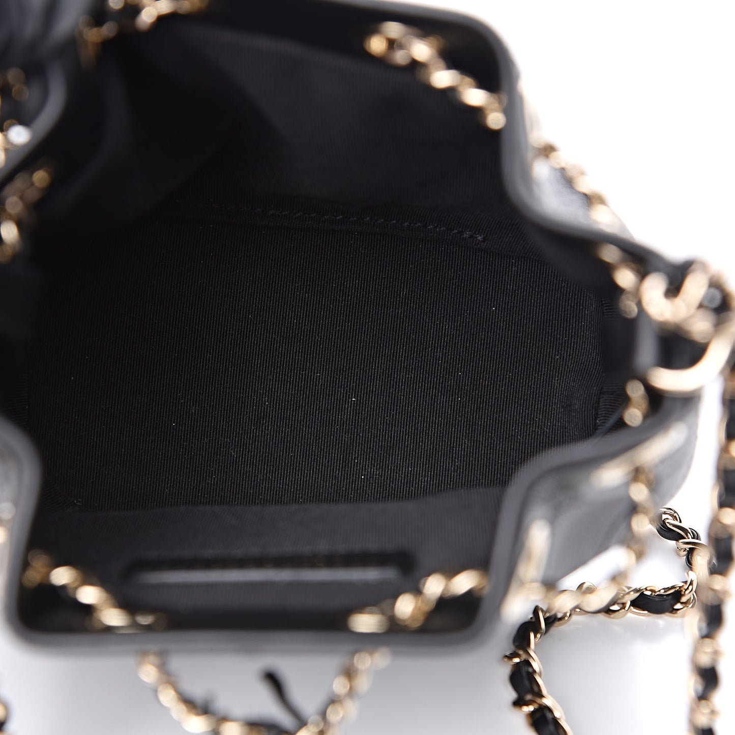 Calfskin Stitched Mini Drawstring CC Bag Black