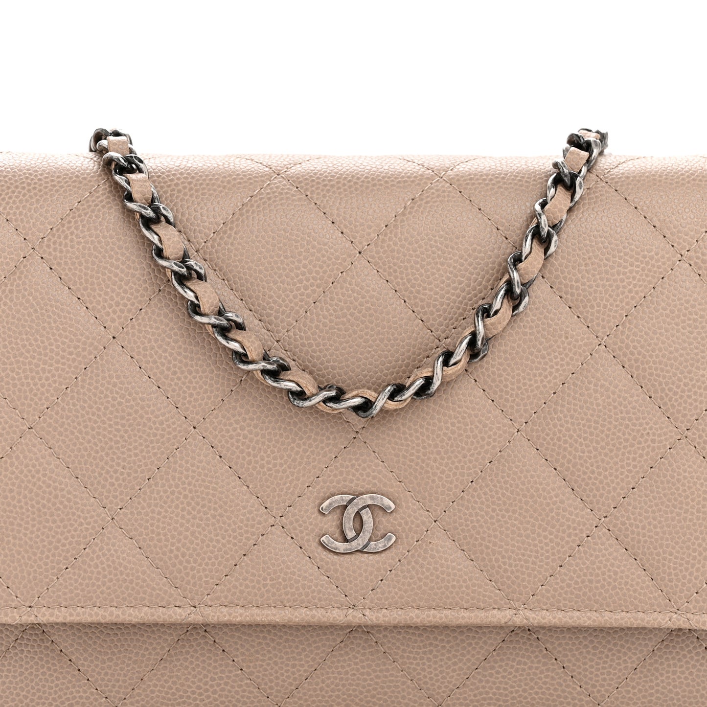 Caviar Quilted Wallet on Chain WOC Beige
