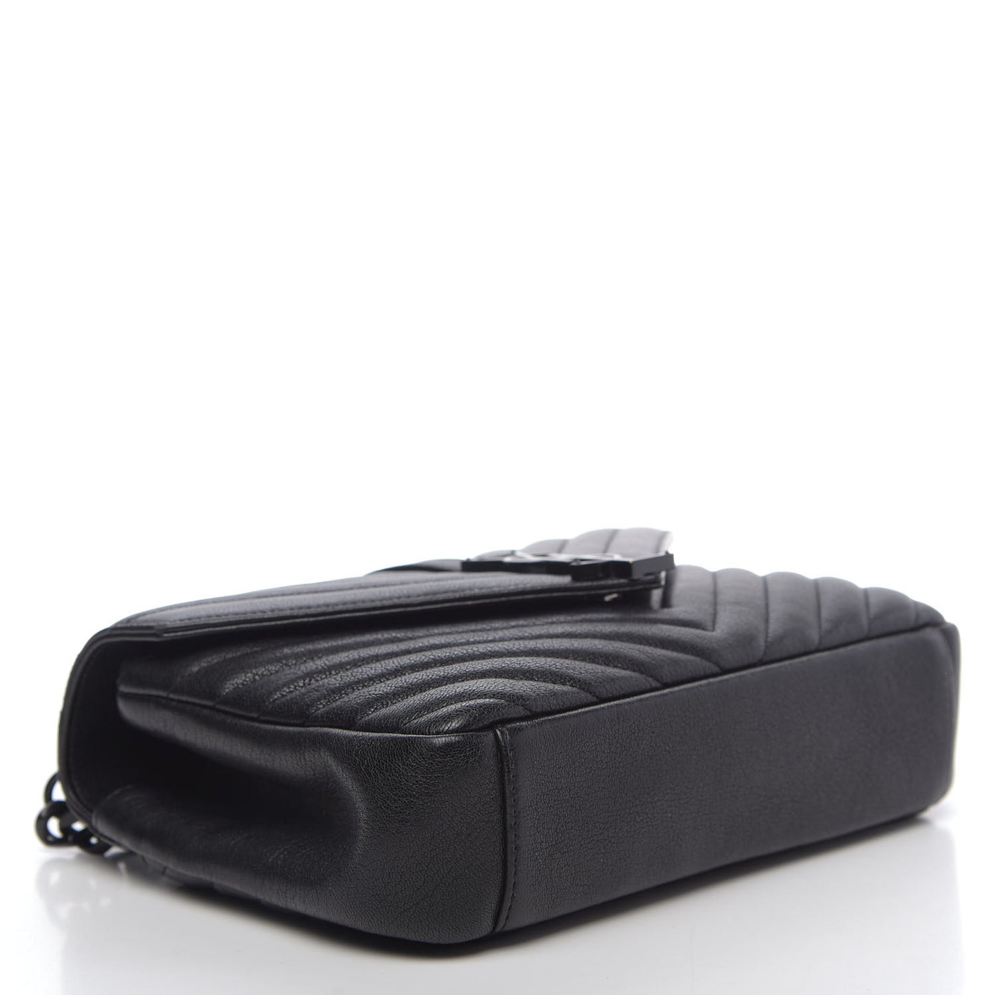 Sheepskin Matelasse Chevron Monogram Monochrome Medium College Bag Black