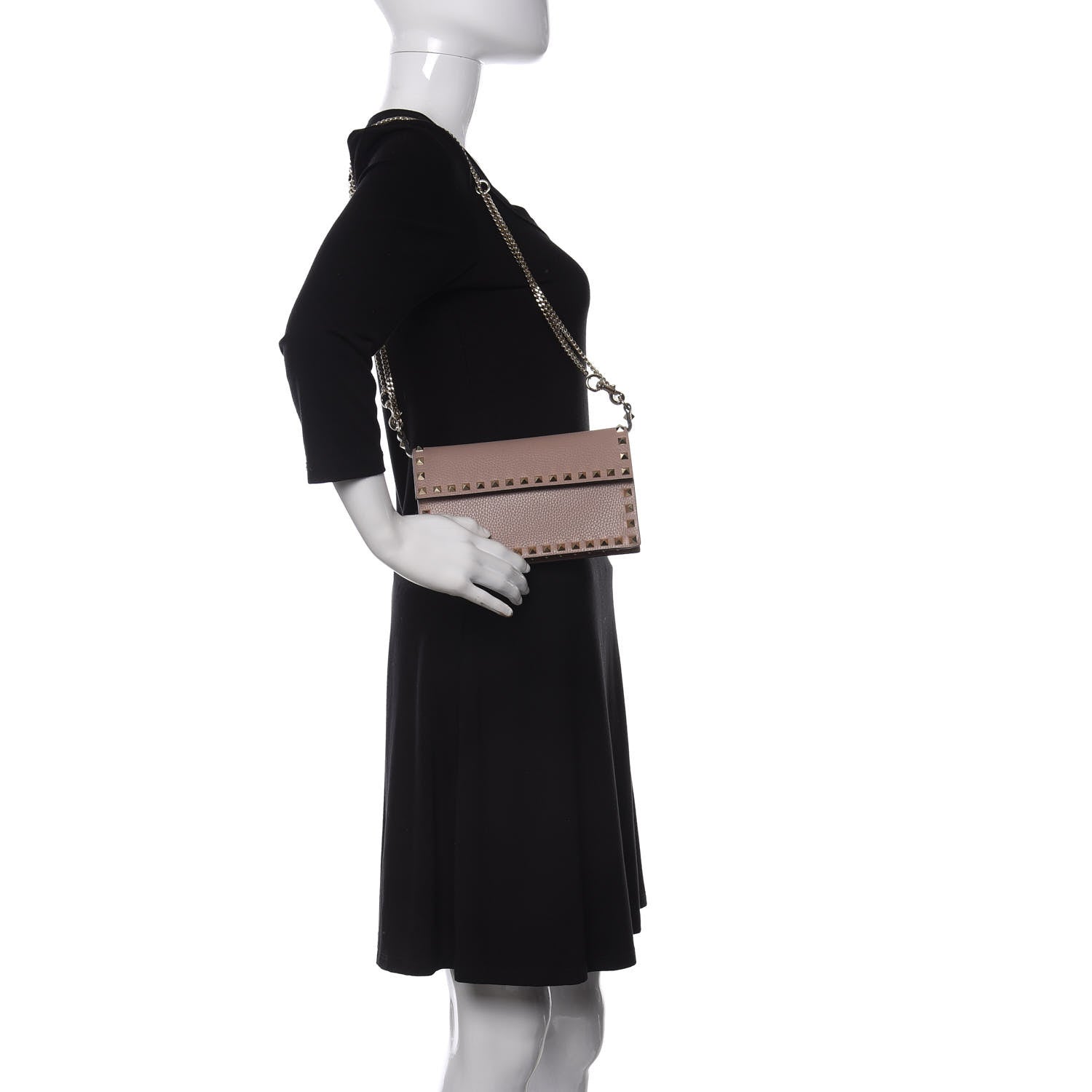 Valentino Garavani Pebbled Calfskin Rockstud Flap Wallet On Chain Poudre 2 of 9