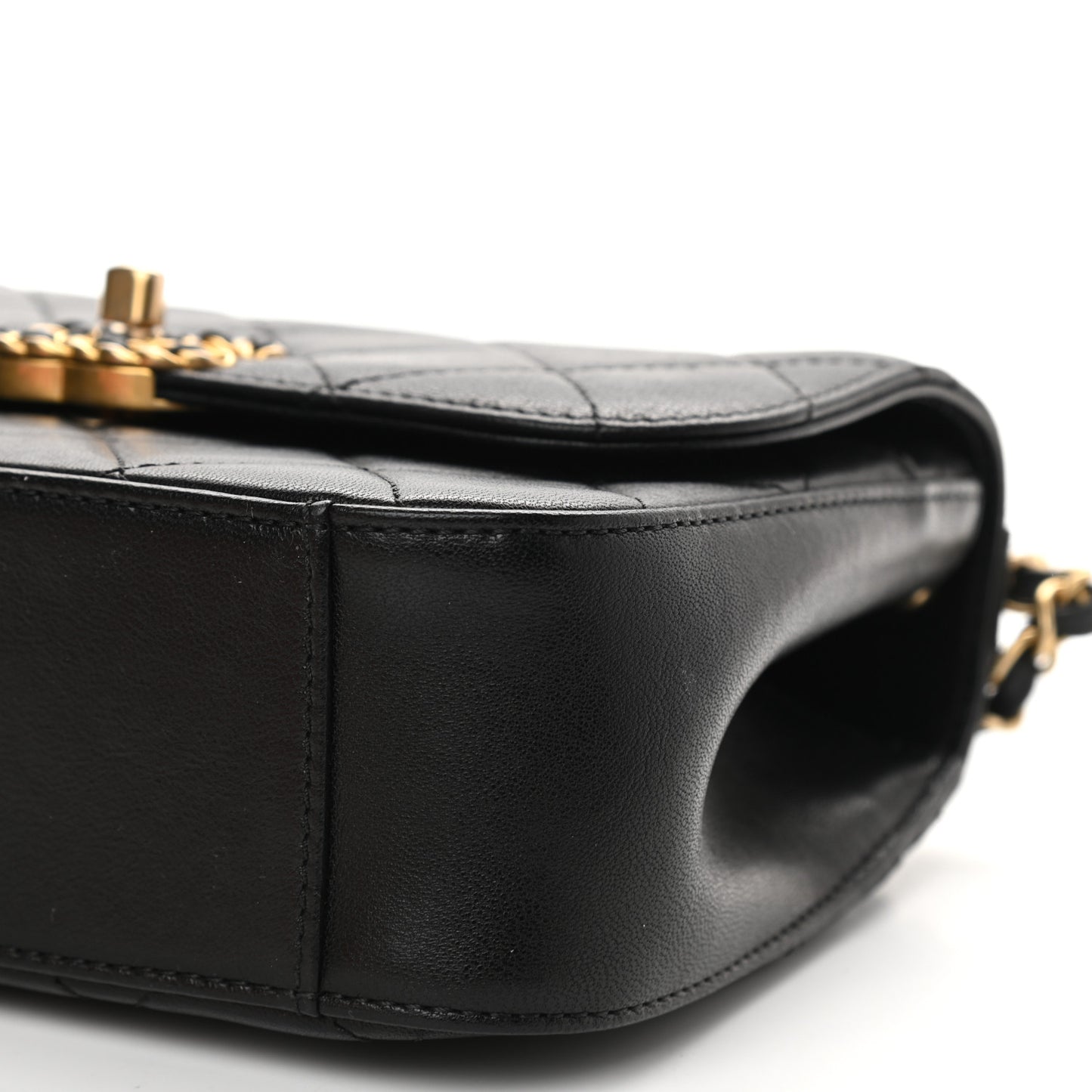 Lambskin Quilted Small Chain Infinity Top Handle Flap Black