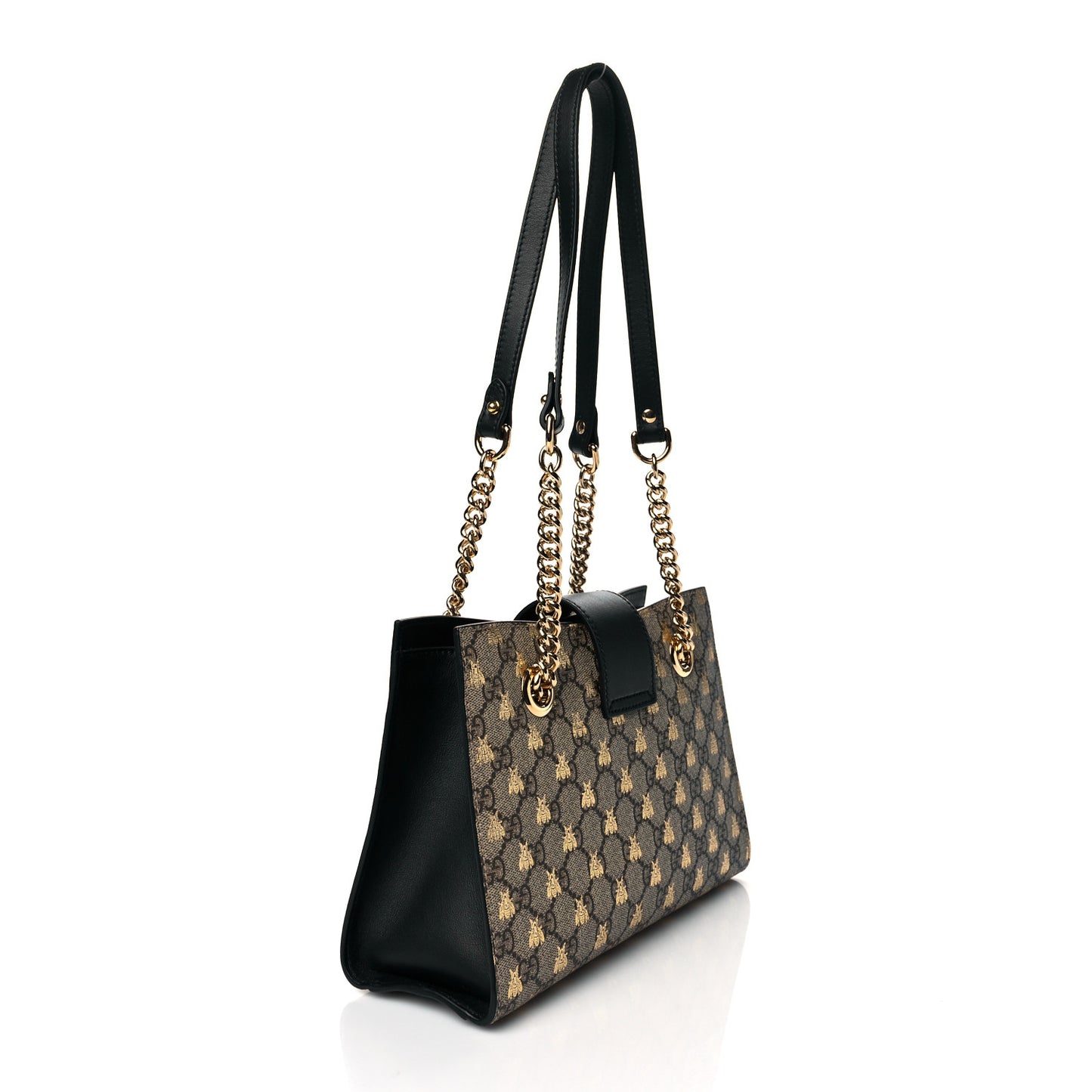 GG Supreme Monogram Bees Small Padlock Tote Beige Oro Black