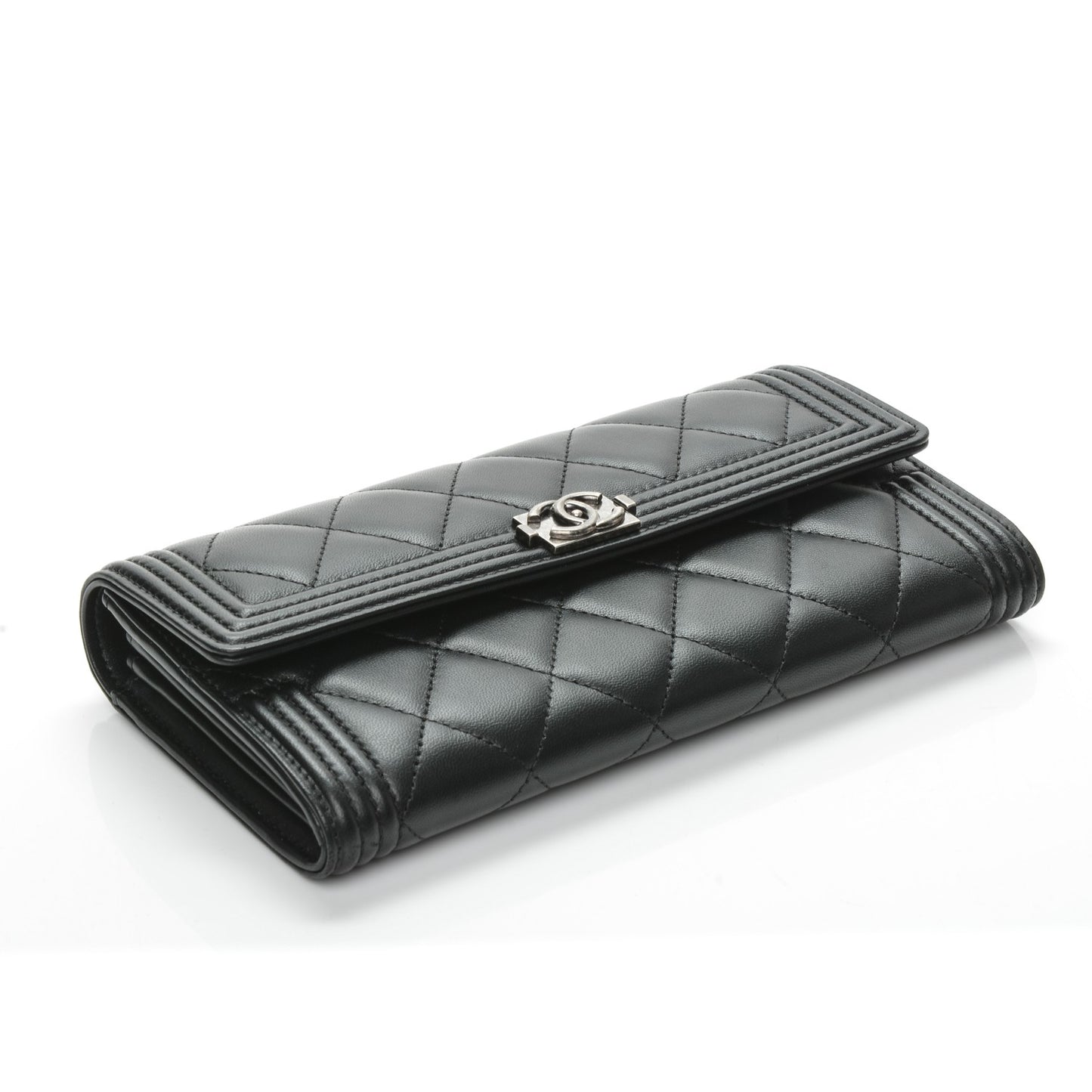 Lambskin Quilted Boy Flap Wallet Black