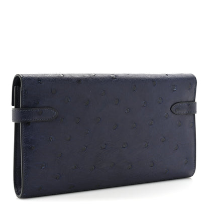 Hermes Ostrich Kelly Longue Wallet Bleu Iris 3 of 14