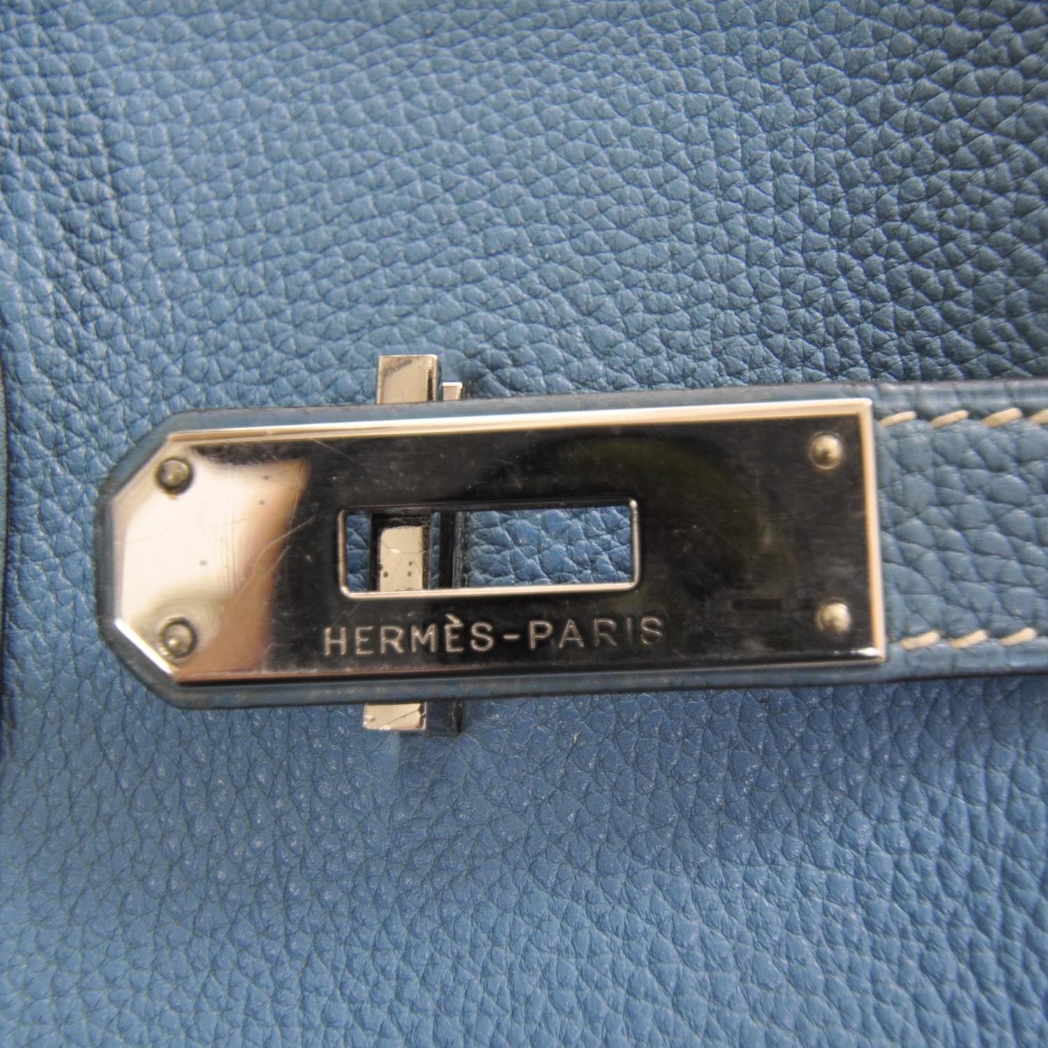 Hermes Togo Leather BIRKIN 35 Blue Jean Tote Bag 7 of 10