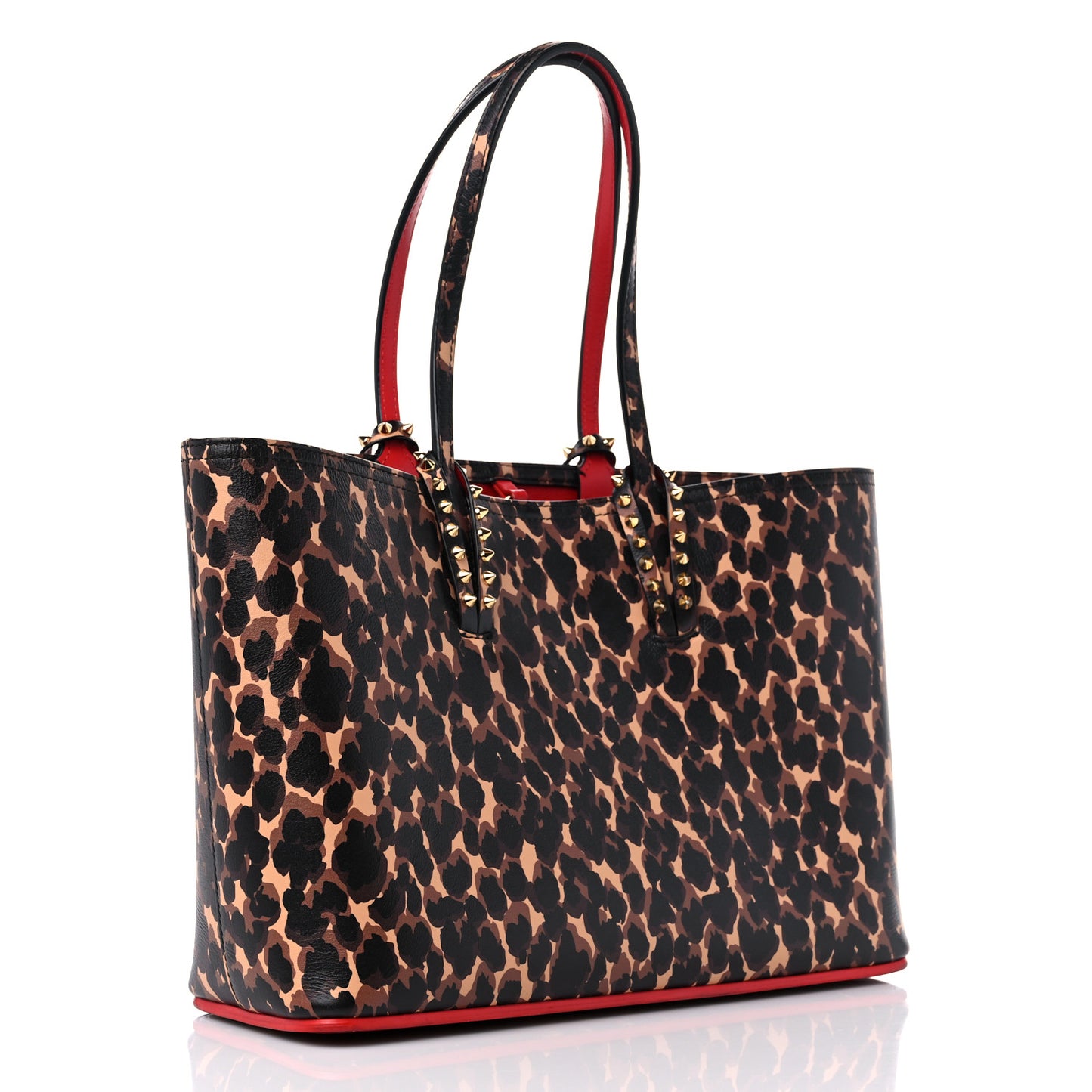 Calfskin Leopard Print Spikes Small East West Cabata Tote Brown