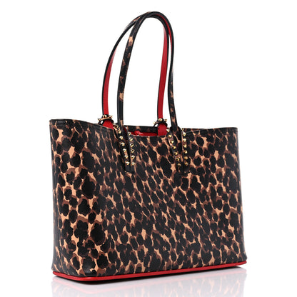 Christian Louboutin Calfskin Leopard Print Spikes Small East West Cabata Tote Brown 4 of 17