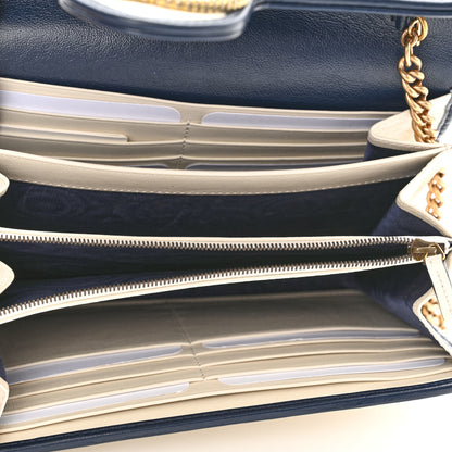 Gucci Vintage Effect Calfskin Matelasse Diagonal Torchon GG Marmont Chain Wallet Mystic White Blue Agata 5 of 11
