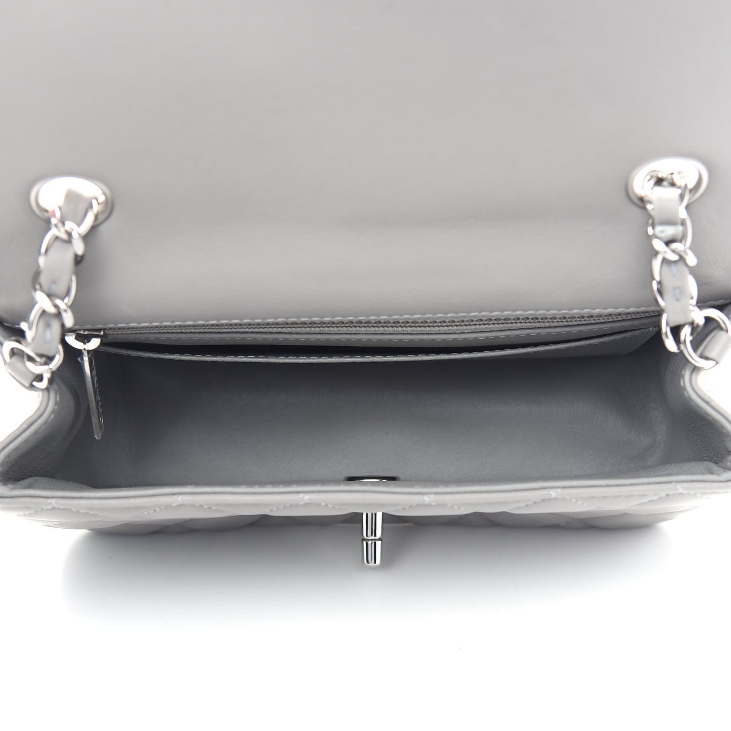 Lambskin Quilted Mini Rectangular Flap Grey
