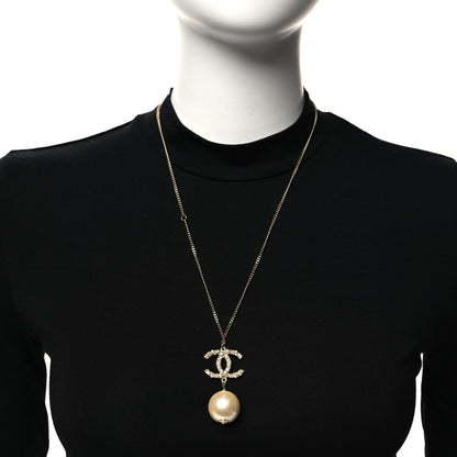 Chanel Crystal Pearl CC Drop Necklace Gold 2 of 5