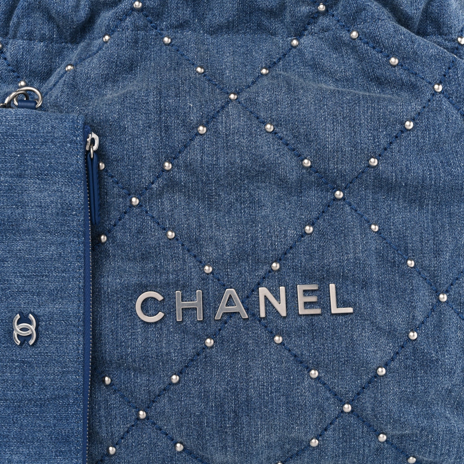 Chanel Washed Denim Quilted Studded Small Chanel 22 Blue 9 of 11