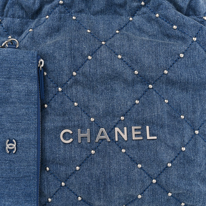 Chanel Washed Denim Quilted Studded Small Chanel 22 Blue 9 of 11