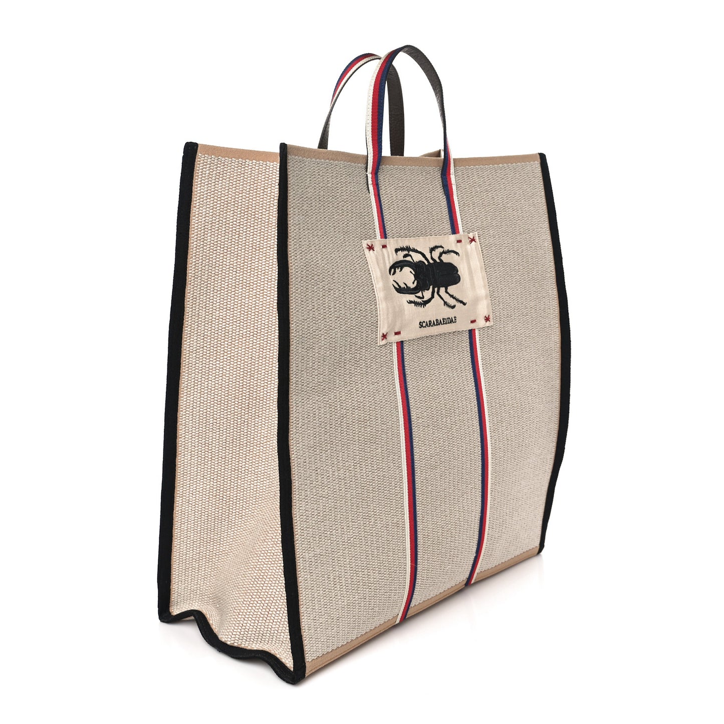 Canvas Woven Floral Embroidered Vertical Tote Beige Multicolor
