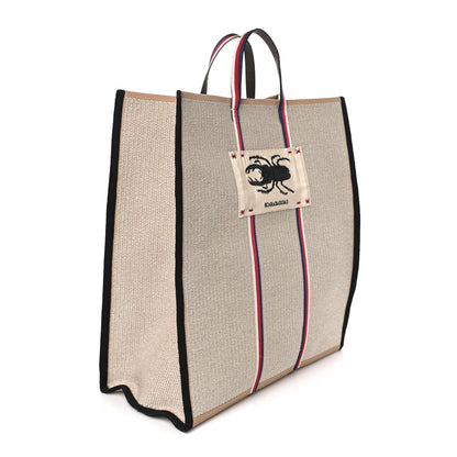 Gucci Canvas Woven Floral Embroidered Vertical Tote Beige Multicolor 3 of 8