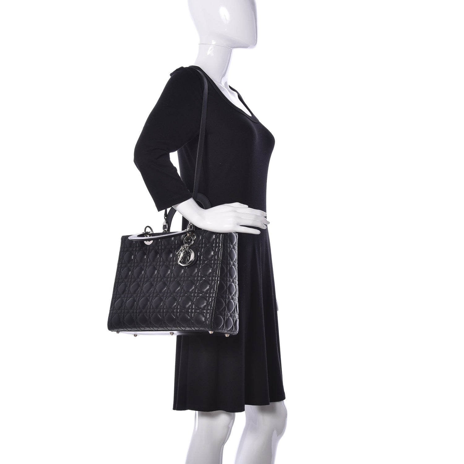 Christian Dior Lambskin Cannage Large Lady Dior Black 2 of 14