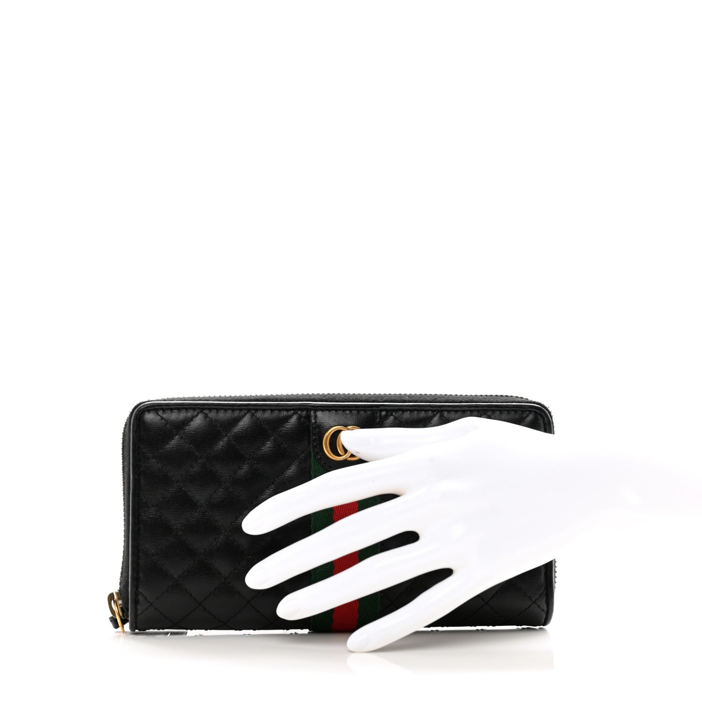 Calfskin Web Trapuntata GG Zip Around Wallet Black