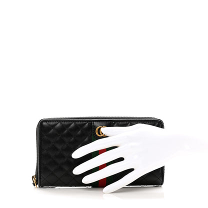 Gucci Calfskin Web Trapuntata GG Zip Around Wallet Black 2 of 7
