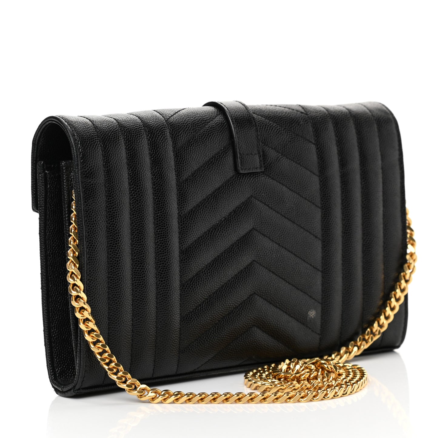 Grain De Poudre Mixed Matelasse Triquilt Monogram Chain Wallet Black