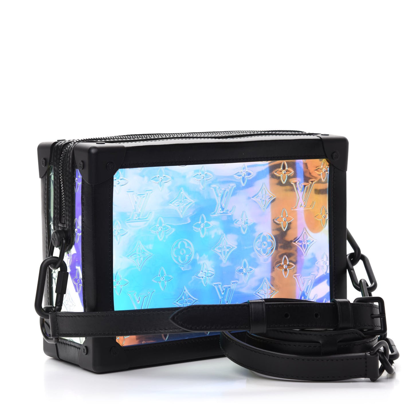 Calfskin PVC Monogram Solar Ray Soft Trunk Iridescent Prism Black