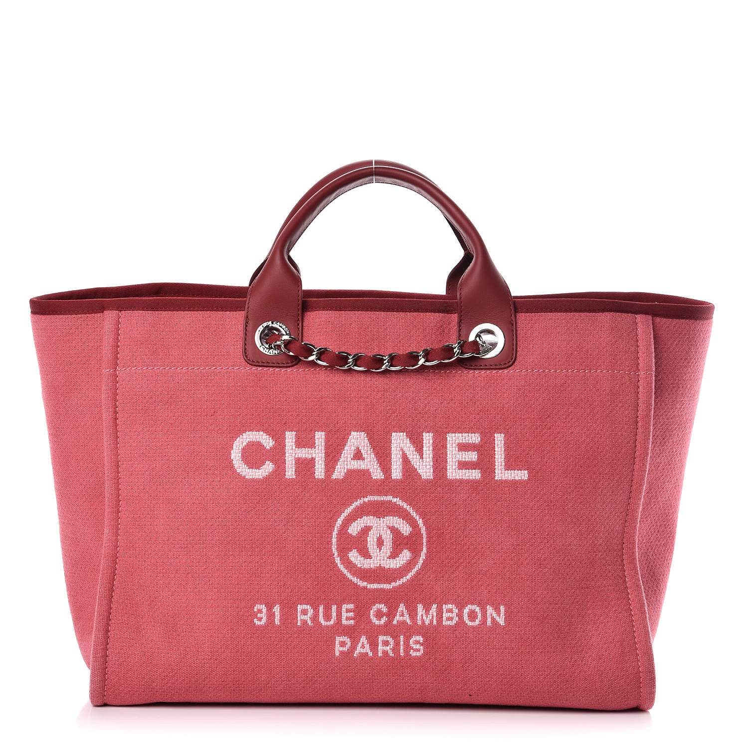 Chanel Canvas Large Deauville Tote Red 1 of 11