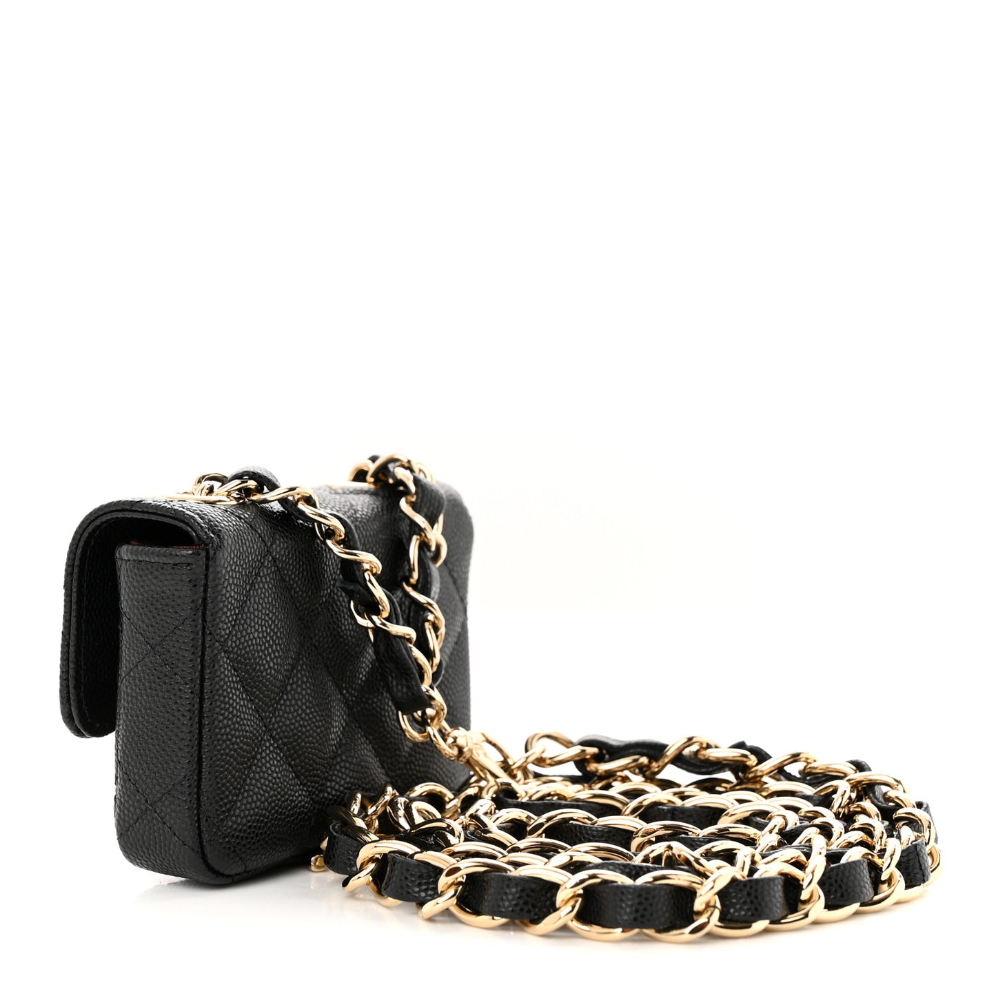 Caviar Quilted Mini Chain Belt Bag Black