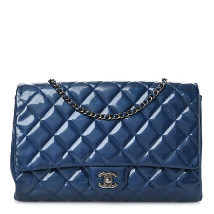 Chanel Patent Quilted Clutch with Chain Flap Blue 1 of 10
