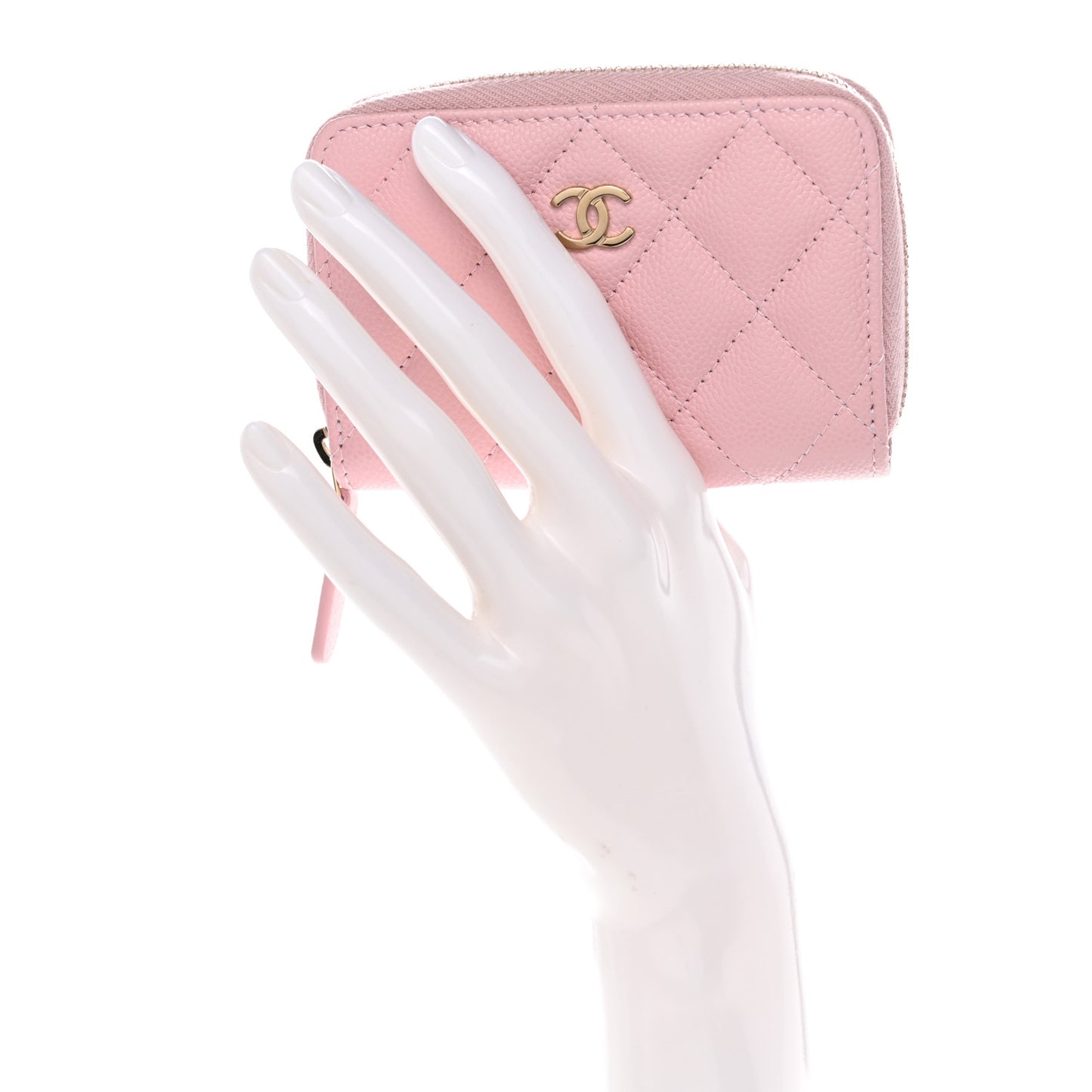 Caviar Quilted Zip Coin Purse Light Pink