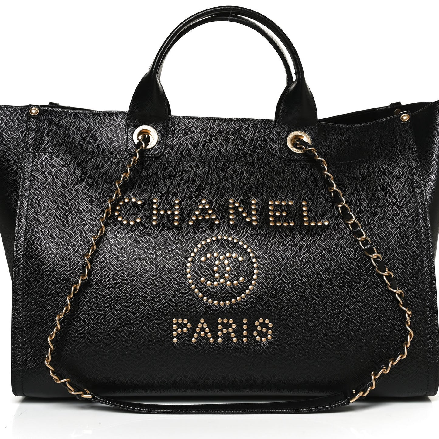 Caviar Medium Studded Deauville Tote Black