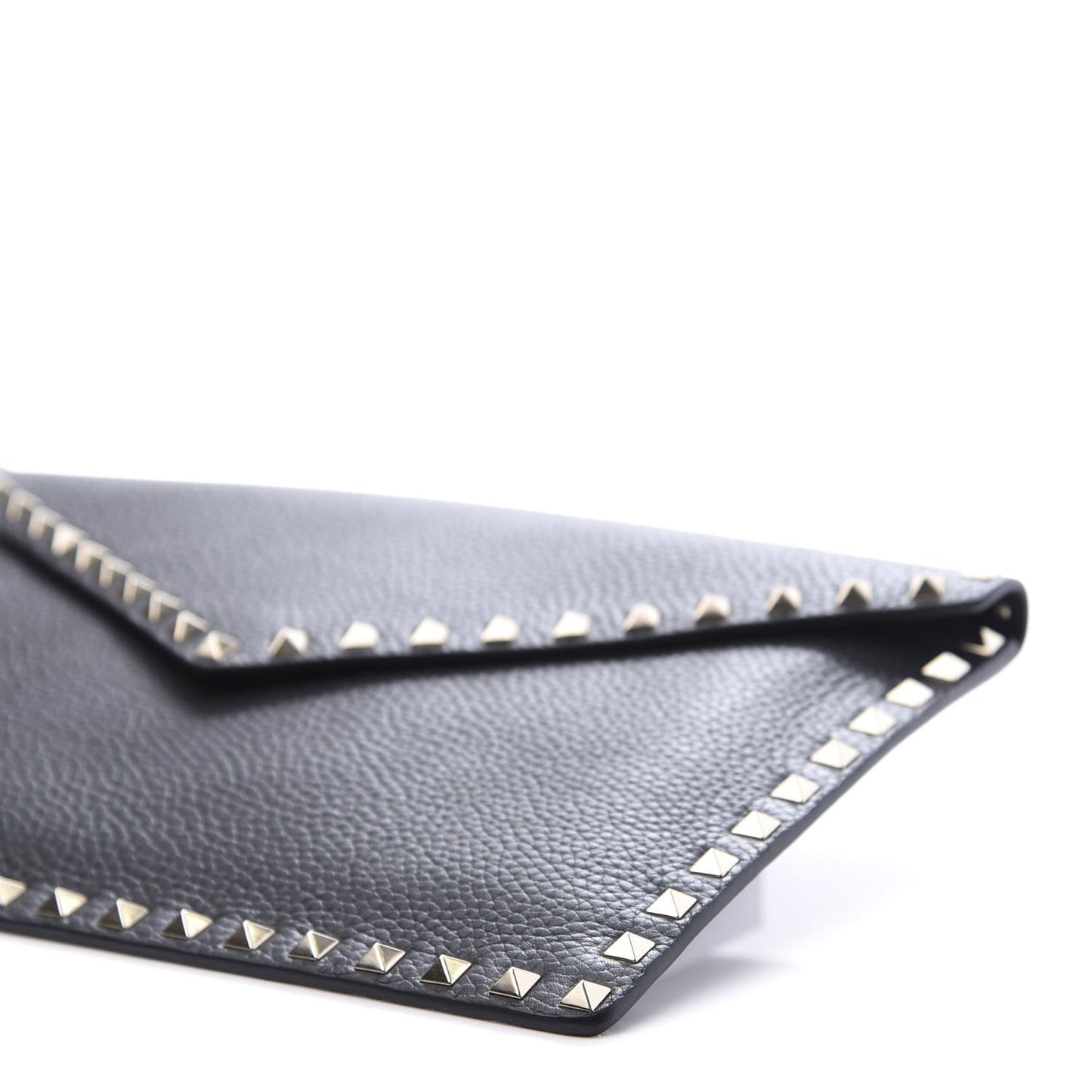 Pebbled Calfskin Large Rockstud Envelope Clutch Black