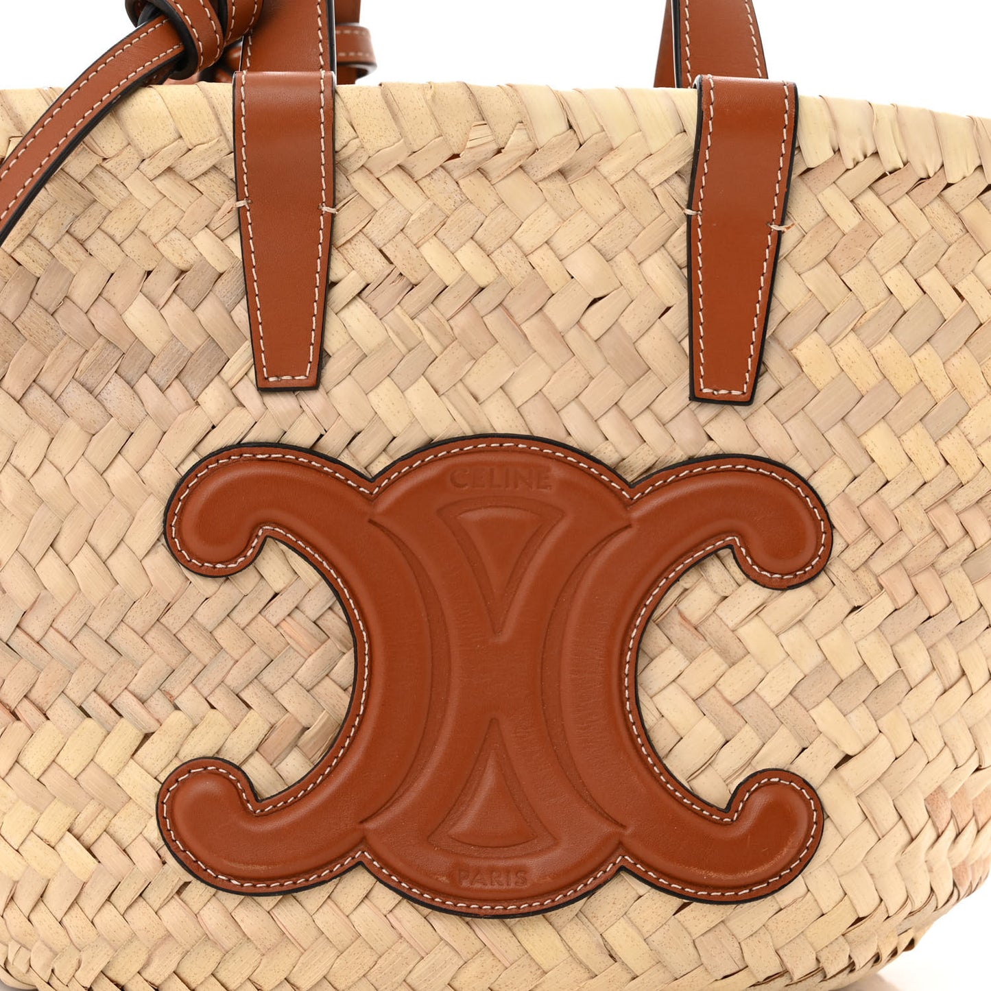 Raffia Calfskin Triomphe Teen Panier Tan
