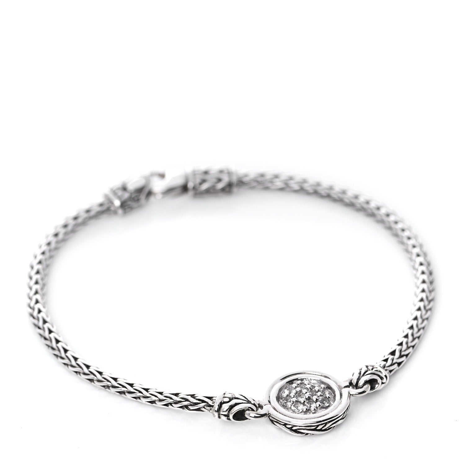 John Hardy Sterling Silver White Sapphire Classic Chain Round Station Bracelet 6 of 7